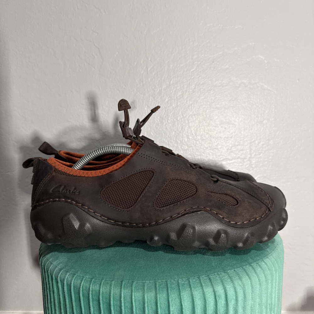 Clarks Mokolite Trail Shoes Mens 11.5 Dark Brown Leather Mesh Hiking Toggle Lace